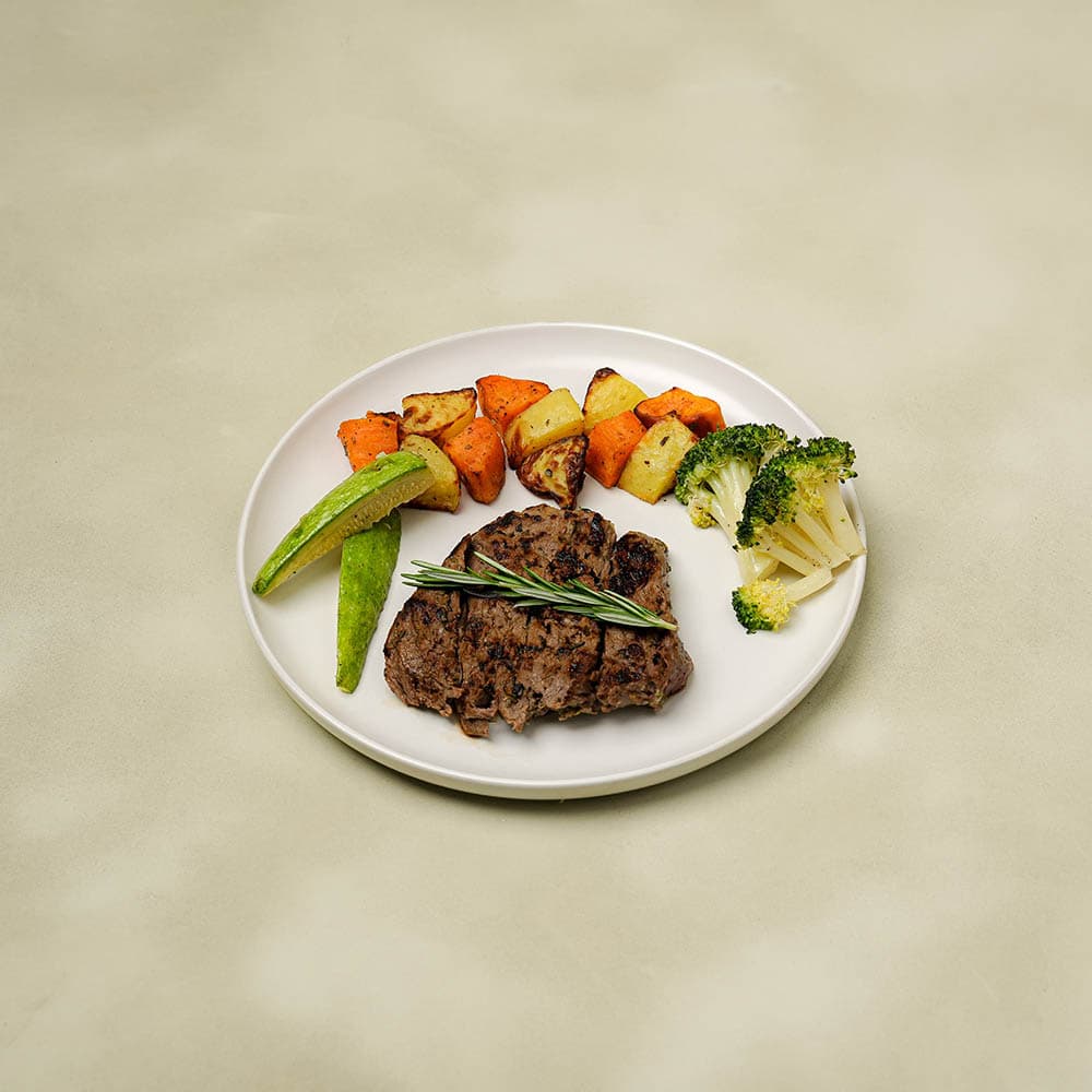 Rosemary Steak with Roasted Potatoes, Veggies and Yogurt Sauce   
