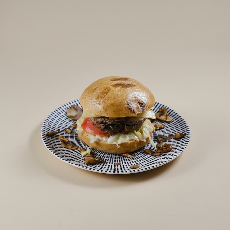 Beef Burger with Swiss Cheese and Mushrooms