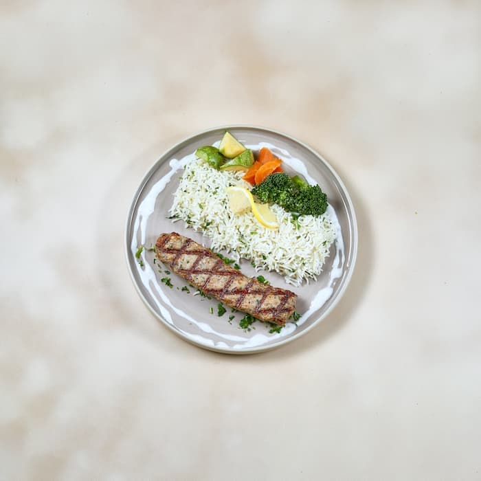 Ground Chicken Kebab with Cilantro Rice & Yogurt Sauce