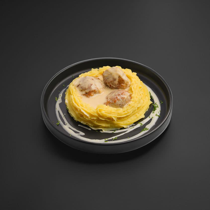 Swedish Chicken Meatballs with Mashed Potato and Veggies